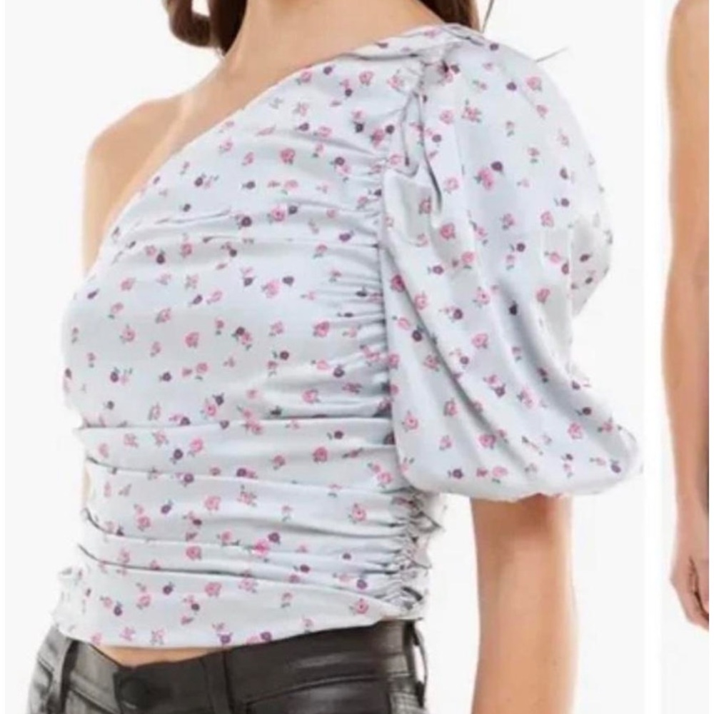 NWT Wayf Floral silver floral Print one shoulder Blouse size XL